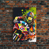 Pop Art Moto Racer, Motorcycle Art, WPAP Style, Framed Canvas Print, Graffiti style motorcycle art, dirt bike racer art