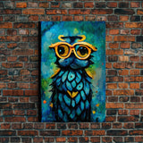 Wise Owl With Glasses Canvas Art - Owl Painting - Owl Wall Decor