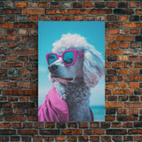 Poodle In Pink Shirt Sunglasses Wall Print, Beach Art, Dog Print, Dog Portrait, Framed Wall Art, Framed Canvas, Wall Print, Wall Canvas