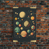 Art Deco Inspired Planetary Solar System Art, Framed Canvas Print, Cute Nursery Decor