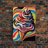 Pop Art Ice Cream, Psychedelic Ice cream cone, framed canvas print, large wall art, wall decoration