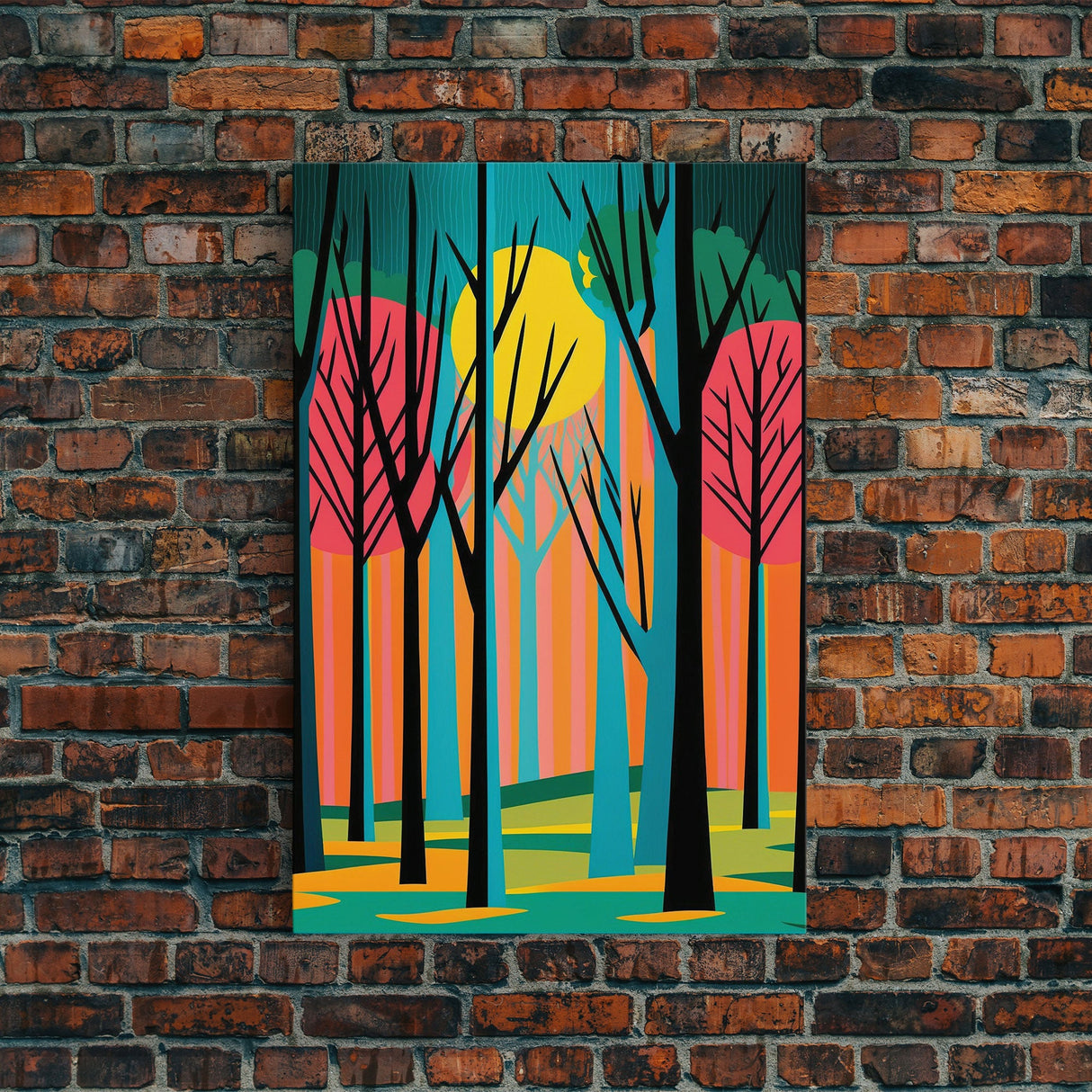 Vintage Style Art, Framed Canvas Prints, Lake and Pine Tree Forest Landscape, Florida Everglades at Sunset,  Pop Art