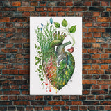 Florapunk Heart, Anatomical Heart Painting Canvas Print, Watercolor Heart, Human Heart, Pond Heart, Marsh Painting, Waterlily, Lily pads