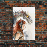 The Dragon Girl, Dragon Painting Canvas Print, Dragon Art, Fantasy Art, Fantasy Painting Wall Art, Girl and Her Dragon, Gamer Gift Wall Deco