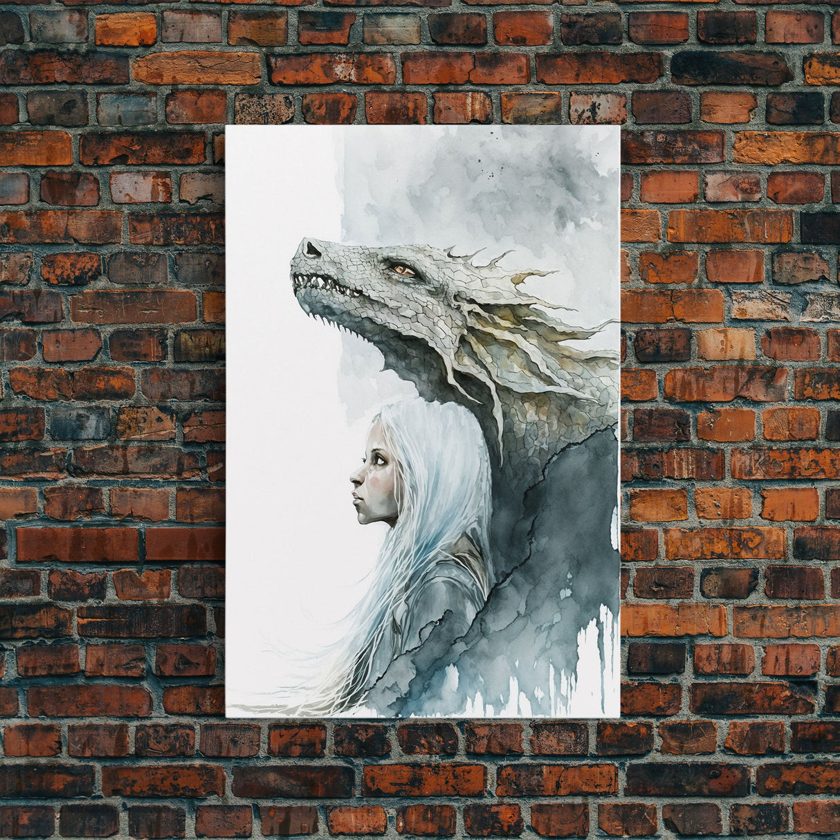 The Girl and Her Dragon, Wall Art, Fantasy Art, Art Print, Framed Canvas Art, Canvas Print, Gamer Decor, Gamer Girl Gift