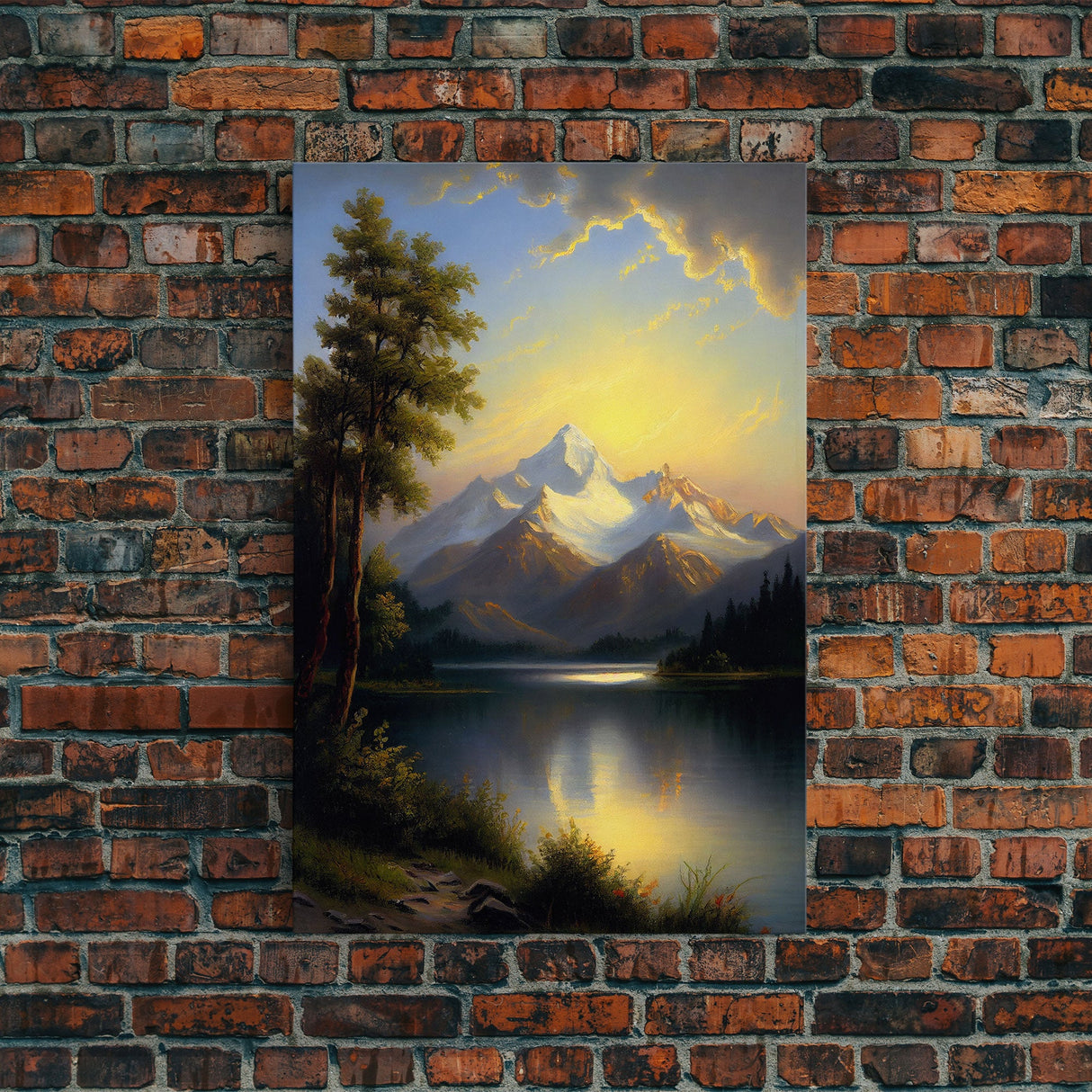 Mountain With Lines Canvas Print, Canvas and Wood Wall Art Decor Canvas Nursery Sign Picture Living Room, Framed Wall Art