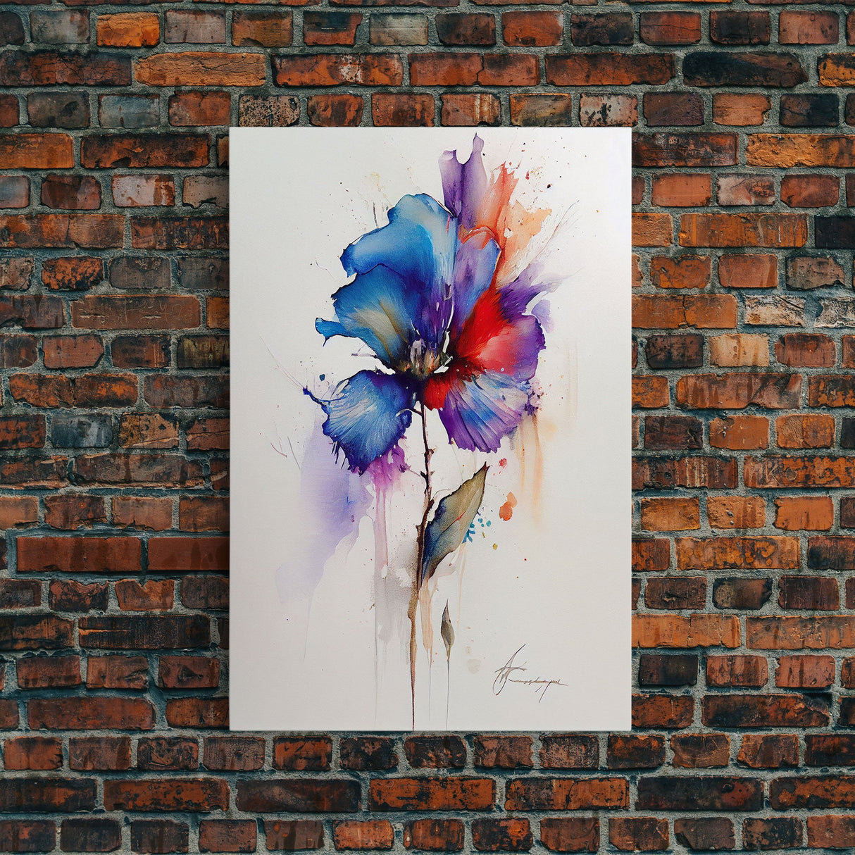 Red and Blue Vintage Style Framed Canvas Art, Vintage Floral Print, Vintage White Roses Painting, Still Life Botanical Farmhouse print,