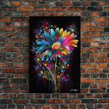 Neon Graffiti Flowers, Framed Canvas Print, Original Painting, Huge Wall Art, Large Format Living Room Art