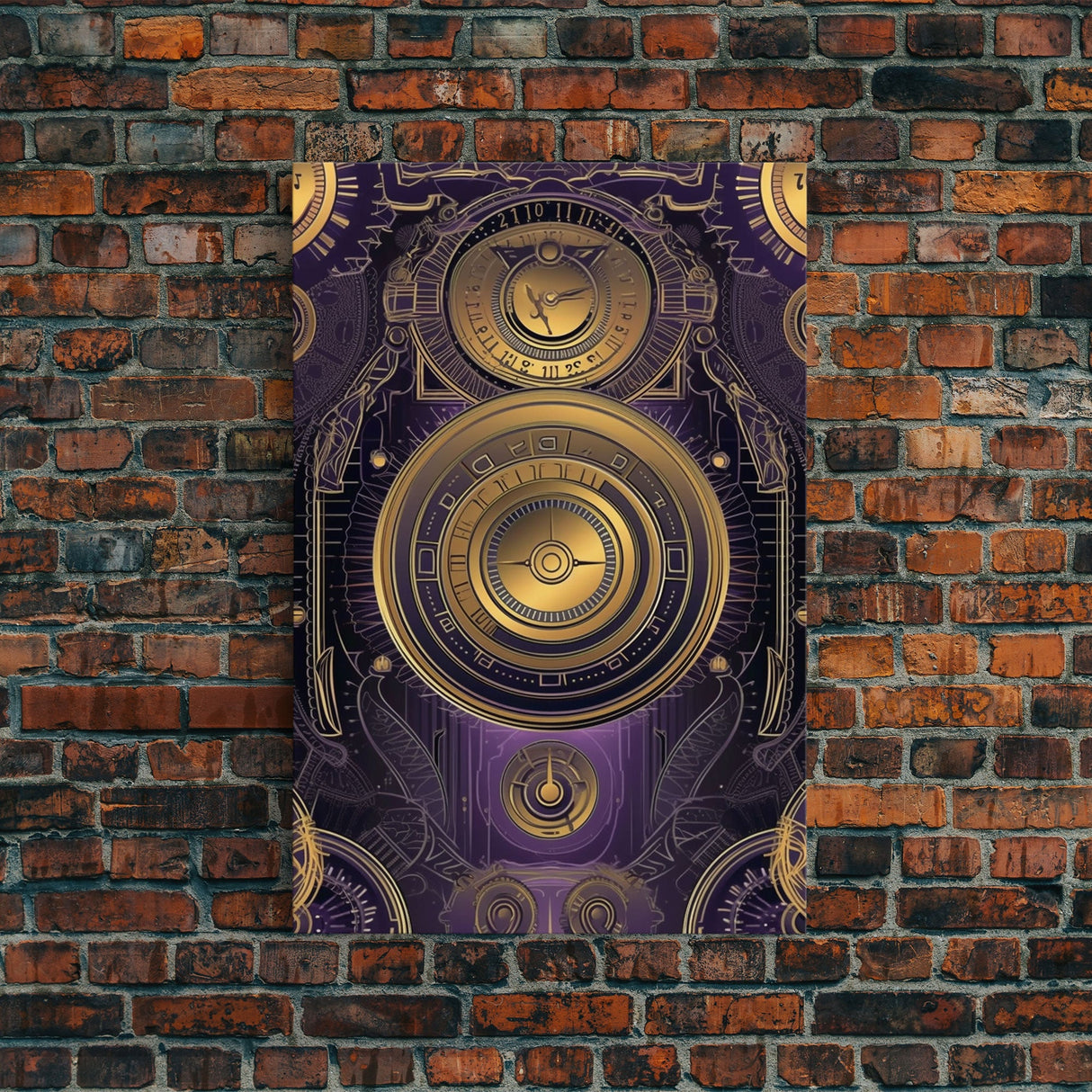 Midcentury Modern Wall art, Framed Canvas Print, Art Deco, Patterns art, Ornament art, Purple & gold art, Original painting, Bright colors