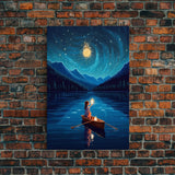 Starry Night, Girl Wizard Lights Up The Night Sky, Fantasy Art, Framed Canvas Print, Fantasy Painting Print, Original Art