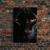 Portrait Of A Predator, Black Cat, Black Panther Photography, Framed Canvas Print, Wood Frame Wall Art