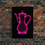 Pink 3D Cofee Pot Wall Art, Kitchen Wall Decor, 3D Art, Neon Lights, Minimalist Print, Wall Decor, Canvas Print, Wall Art, Framed Canvas