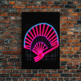 Neon Lights Folding Fan Wall Art, Line Art Print, Pink, Glowing Art, Minimalist Print, Wall Decor, Canvas Print, Wall Art, Framed Canvas