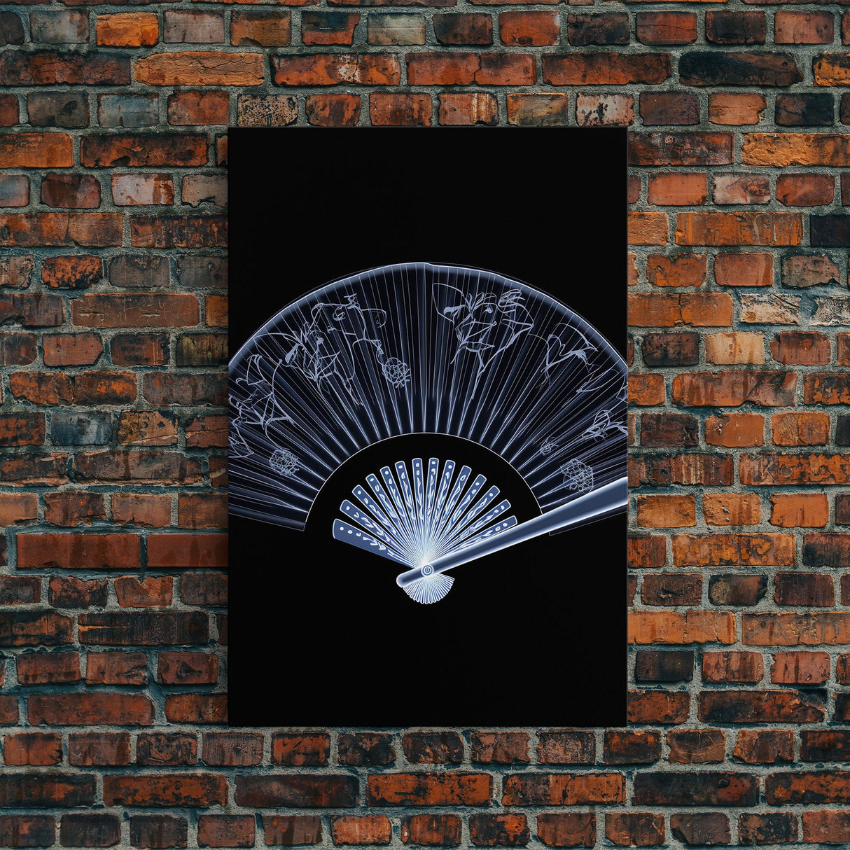 Folding Fan Wall Art, Chinese Art Print, White Fan, Black And White, Minimalist Print, Wall Decor, Canvas Print, Wall Art, Framed Canvas