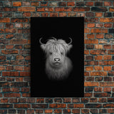 Highland Cow Art Print, Black And White, Animal Wall Decor, Minimalist Art, Wall Decor, Canvas Art, Wall Art, Framed Canvas Wall Decor