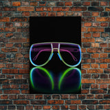Neon Lights Eye Glasses Wall Decor, Glowing Art Print, Vibrant Art, Minimalist Print, Wall Decor, Canvas Print, Wall Art, Framed Canvas