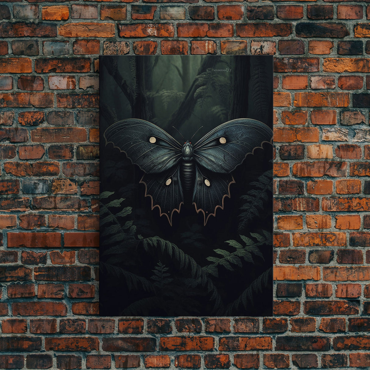 Butterfly In Woods, Butterfly Wall Decor, Dark Art, Green Wall Art, Insect Wall Decor, Wall Decor, Canvas Print, Wall Art, Framed Canvas