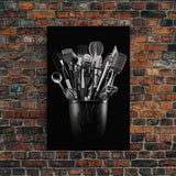 Kitchen Utensils Wall Art, Kitchen Wall Decor, Black And White, Minimalist Print, Wall Decor, Canvas Print, Wall Art, Framed Canvas