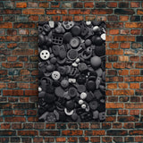 Collection Of Buttons Wall Art, Sewing Room Wall Decor, Black And White, Minimalist Print, Wall Decor, Canvas Print, Wall Art, Framed Canvas