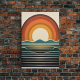 Retro Minimalist Boho Style Art Deco Sunset, Framed Canvas Print, Office Decor, Midcentury Modern, MCM Art, Gift For Him, Mancave Art