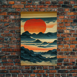 Hokusai style wall art, sunrise over the mountains, canvas print, woodblock print style art, Japanese style wall art
