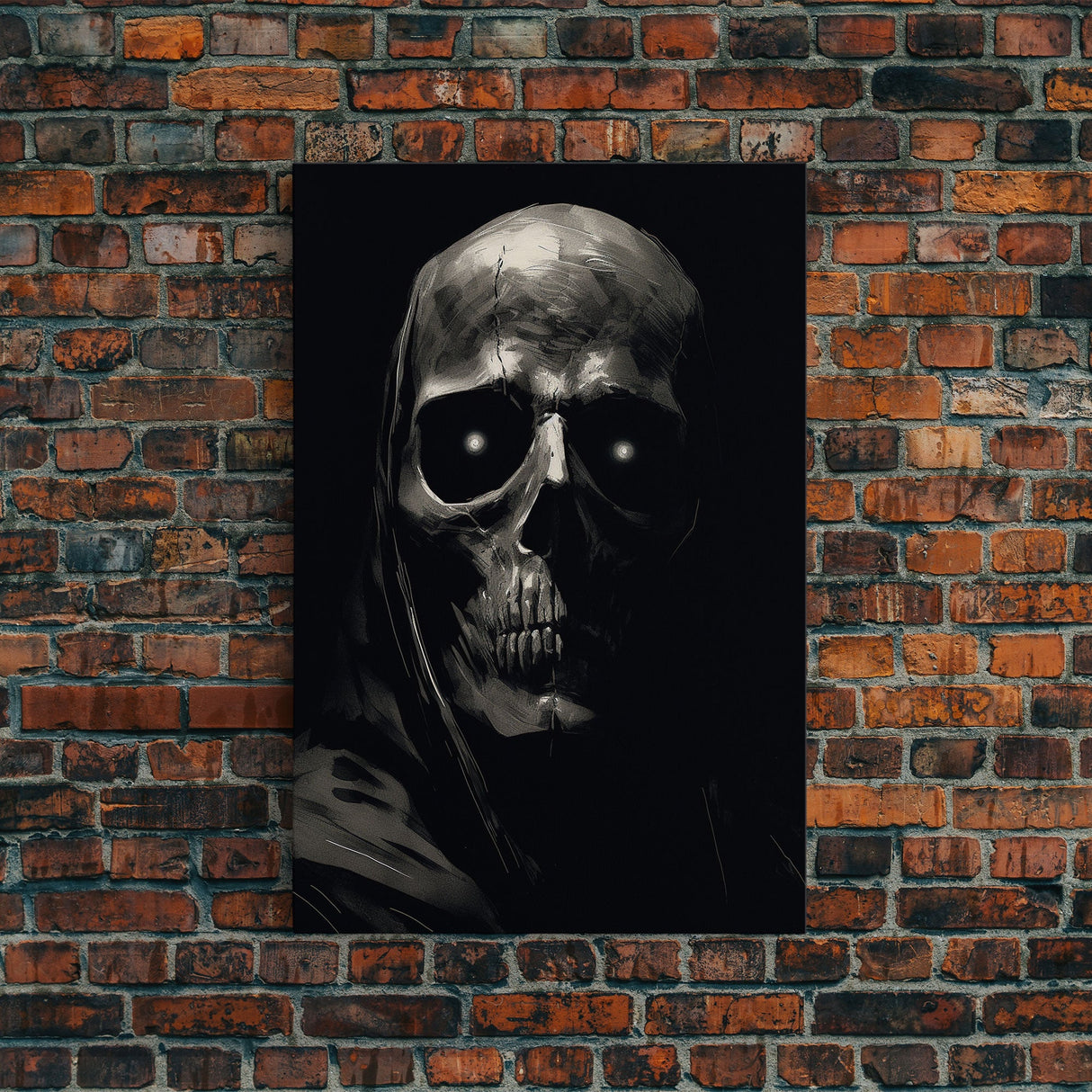 Human Skull Decor, Charcoal Drawing, Gothic Decor, Canvas Print, Wall Art, Vertical Art, Gift For Coworker, Home Office Art, Weird Art Print