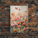 Tulip Field Wall Art, Flower Wall Print, Colorful Art, Butterfly Art, Canvas Print, Wall Art, Vertical Print, Birthday Gift, House Wall Art