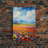 Flower Farm Wall Art, Tulip Field, Countryside Wall Print, Canvas Print, Wall Art, Vertical Art, Gifts For Grandma, Tiny House Decor