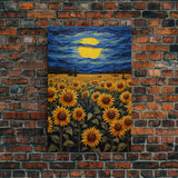 Sunflowers Wall Art, Wildflower Meadow, Starry Night, Canvas Print, Wall Art, Vertical Art, Above Couch Wall Art, Retirement Gifts, RV Decor