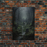 Haunted Cemetery, Macabre Halloween Art, Dark Arts, Framed Canvas Print, Graveyard At Midnight, Spooky Halloween Art