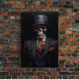 Spooky Skeleton Business Man, Halloween Art, Framed Canvas Print, Halloween Canvas, Skeleton Painting, Victorian Gothic Decor