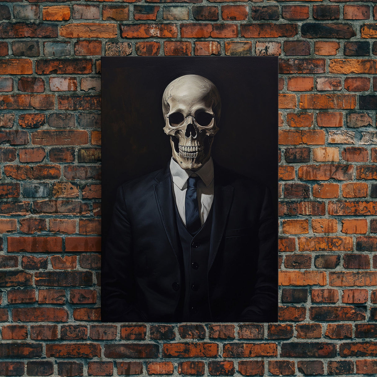 Gothic Victorian Skeleton Portrait, Framed Canvas Print, Halloween Art, Oil Painting, Halloween Canvas