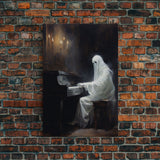 Spooky White Ghost Playing A Piano, Gothic Victorian Halloween Art, Halloween Decoration / Wall Art, Skeleton Art, Gothic Oil Painting