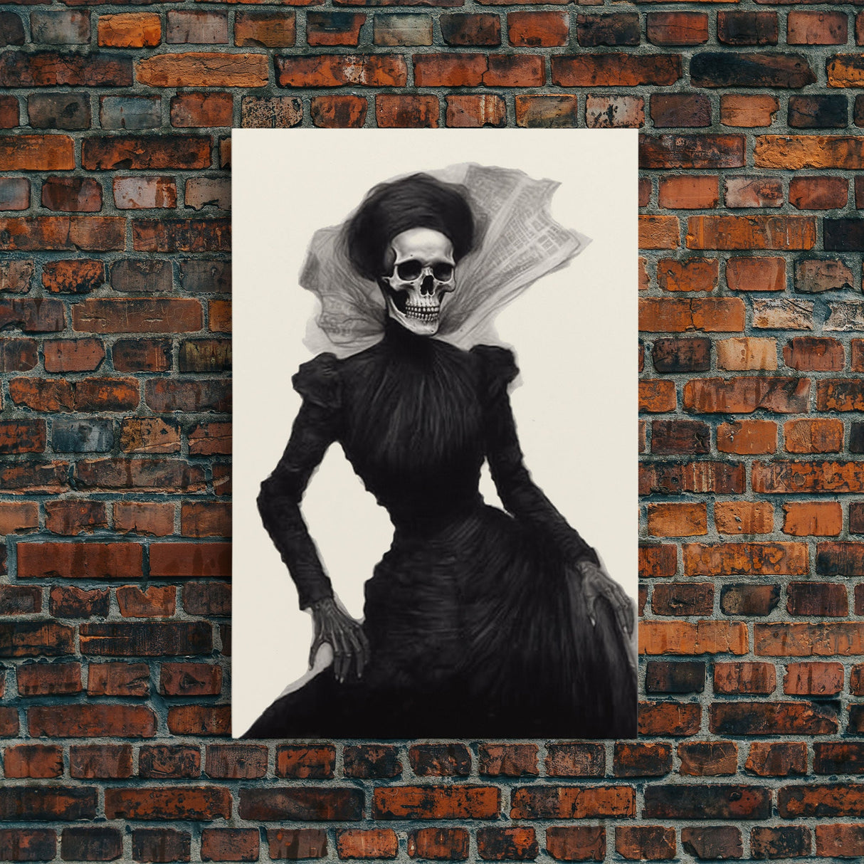 Halloween Skull Charcoal Sketch Canvas Print, Halloween Wall Art, Macabre Painting, Death Mask