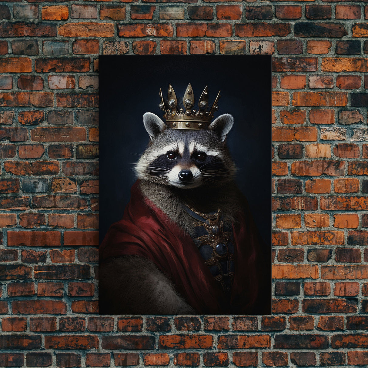 The King Of The Racoons, Framed Canvas Print Or Canvas, Victorian Animal Print Oil Painting, Funny Halloween Decor