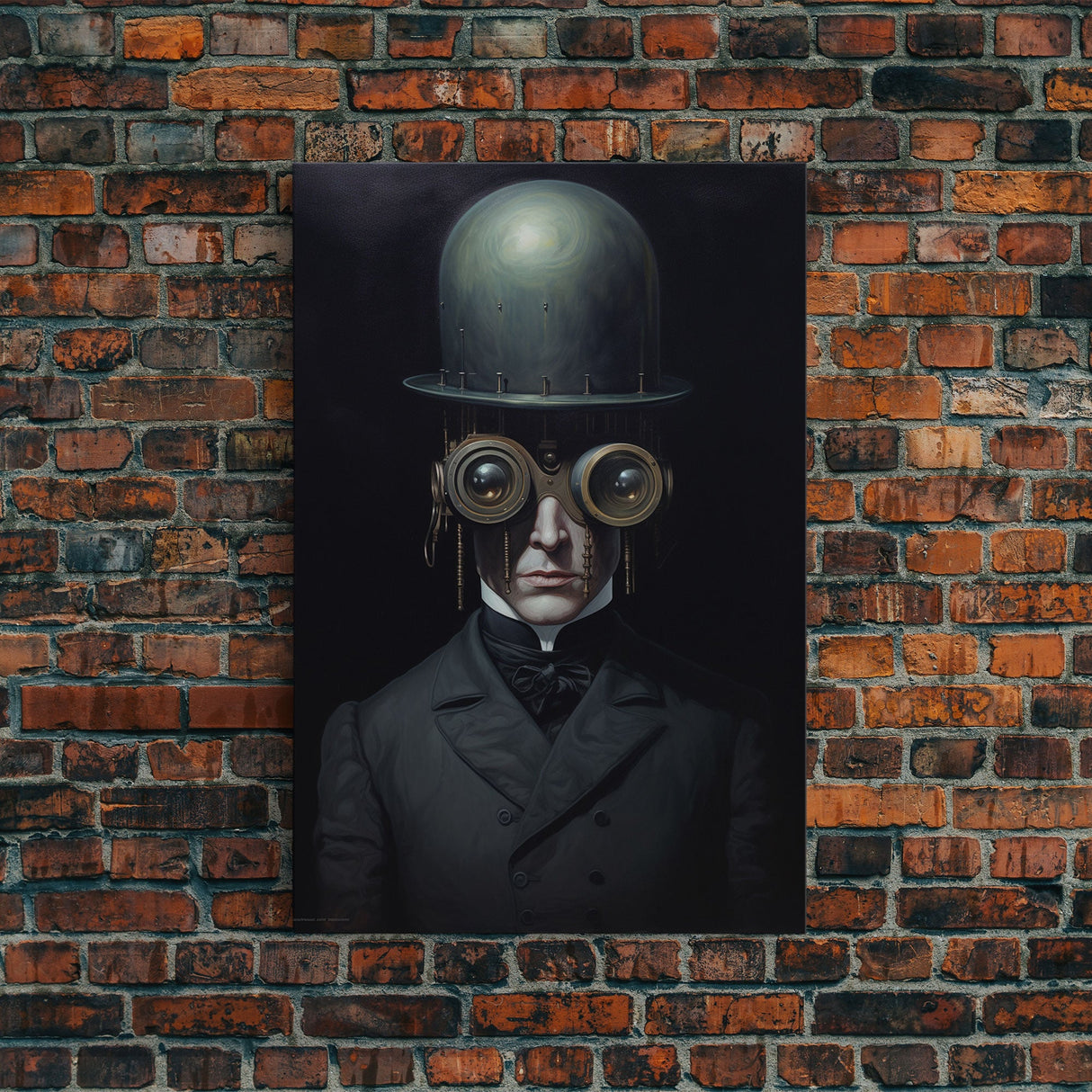 Portrait of a Victorian Steampunk Cyborg, Framed Canvas Print or Canvas, Cool Halloween Decor, Gothic Art