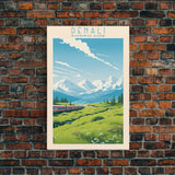 Denali National Park Alaska Travel Art, National Park Print, Minimalist Travel Art, Midcentury Modern Style Landscape Painting
