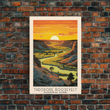 Theodore Roosevelt National Park Travel Art, National Park Print, Minimalist Travel Art, Midcentury Modern Style Landscape Painting
