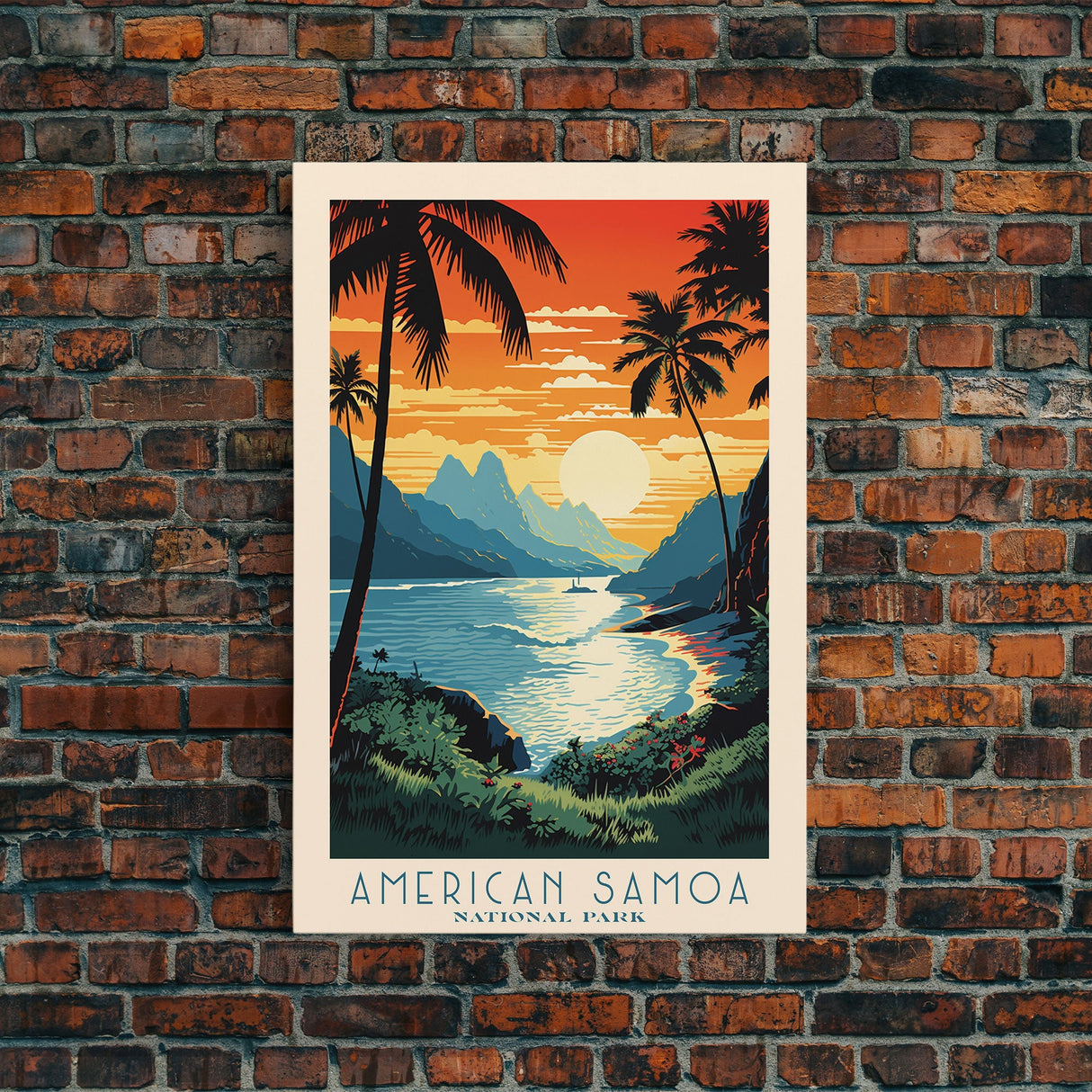 American Samoa National Park Vatia Travel Art, National Park Print, Minimalist Travel Art, Midcentury Modern Style Landscape Painting