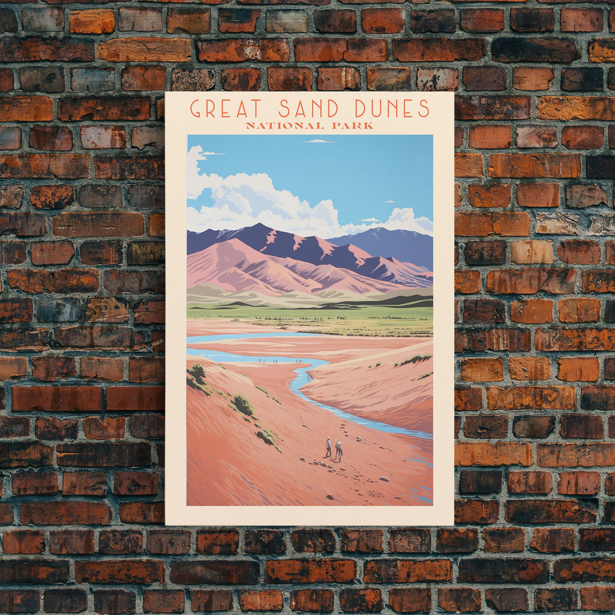 Great Sand Dunes National Park Colorado Travel Art, National Park Print, Minimalist Travel Art, Midcentury Modern Style Landscape Painting