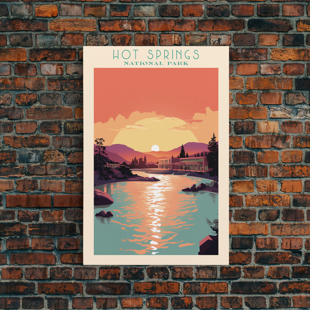 Hot Springs National Park Travel Poster Art, Canvas Print Wall Art, Arkansas Travel Art, Midcentury Modern Travel Decor, Wall Art