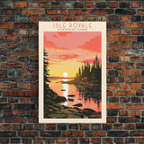 Isle Royale National Park Michigan Travel Art, National Park Print, Minimalist Travel Art, Midcentury Modern Style Landscape Painting