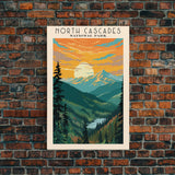 North Cascades National Park Washington Travel Art, National Park Print, Minimalist Travel Art, Midcentury Modern Style Landscape Painting