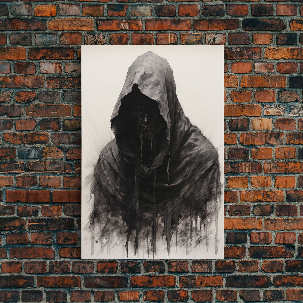 Spooky Halloween Art - Portrait Of The Grim Reaper - Framed Canvas Print - Halloween Decor - Halloween Clearance