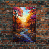 Beautiful Fall Decor, Framed Canvas Print, Mosaic / Stained Glass Style Painting, Gliclee Print, Autumn Decor, Thanksgiving Decorations