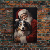 Santa Claus And His Australian Shepherd, Christmas Wall Art, Dog Gift, Christmas Dog, Winter Wall Art, Santa Decor, Santa Art Print