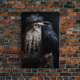 Gothic Santa and his Raven, Framed Canvas Print, Christmas Decor, Farmhouse Christmas, Gothic Christmas, Santa Art Print, Crow Print