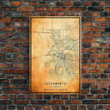 Vintage Sacramento map print poster or framed canvas | Sacramento city map print poster canvas | Sacramento, California print poster canvas