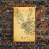 El Paso Texas Vintage Map Print, El Paso Map, Texas Map Art, El Paso City Road Map Poste, Vintage Gift Map, Travel Vacation Art, Rustic Map