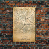 Denver map print poster canvas, Colorado map print poster canvas, Denver city map print poster canvas, framed road map art, office decor